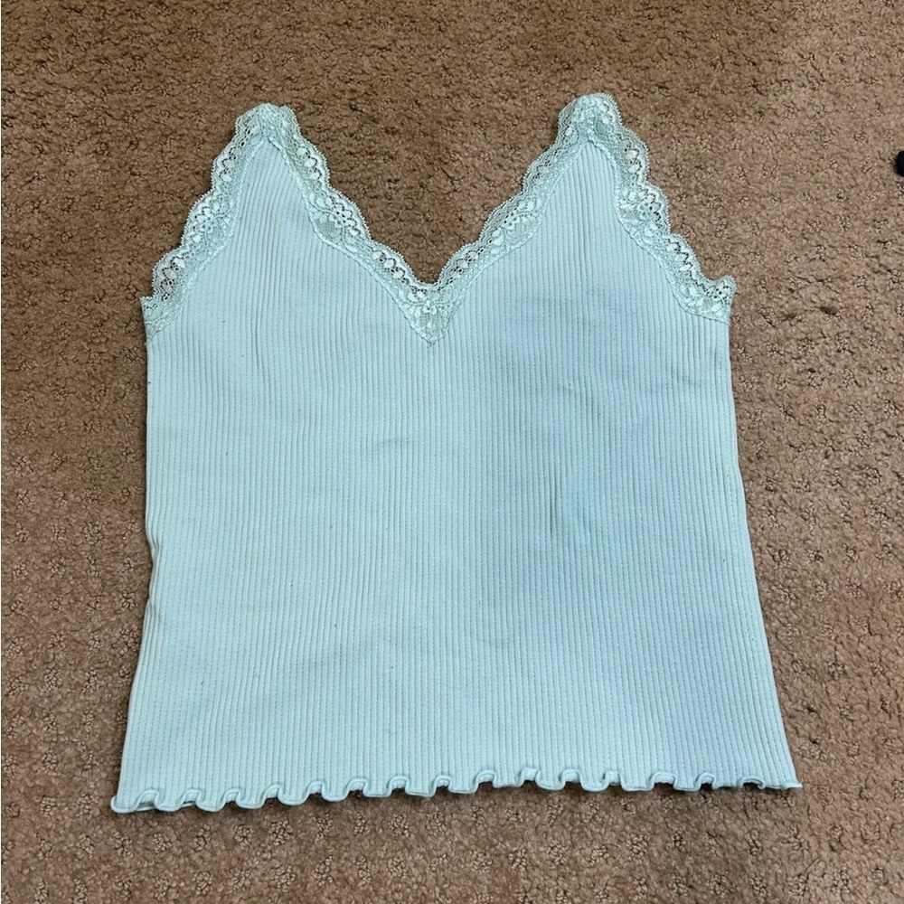 Active USA Women’s M/L Teal Seamless Lace Tank Top With Adjustable Straps